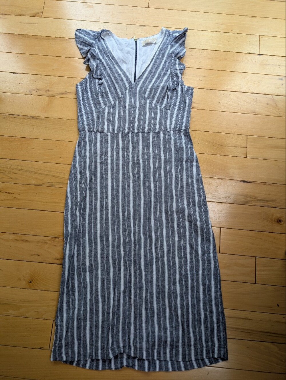 Michael Kors Gray and White Striped Midi Dress